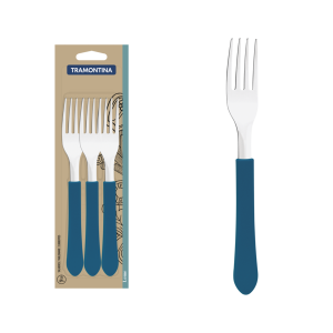TRAMONTINA CONJ GARFOS MESA INOX 3PC LEME AZUL